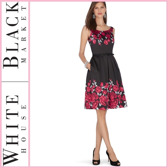 White House Black Market Dresses & Skirts - NWT Sleeveless Satin Rose Print Fit & Flare Dress